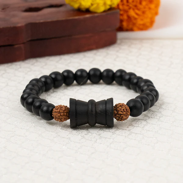 1_2_6 Rudraksha Karungali Healing Bracelet With Damru 8mm - Image 1