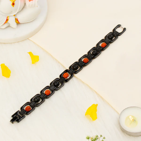 1_3_26 Metal Rudraksha and Karungali Bracelet - Black - Image 1