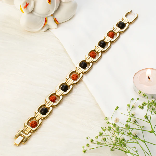 1_3_27_287fbce7-b40e-465c-89f1-f10f90625151 Metal Ruduraksha And Karungali Bracelet - Gold - Image 1